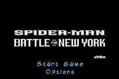 Spider-Man Battle For New York title screen for GameBoy Advance